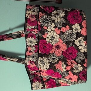 Floral Quilted Tote Bag - Pink and Black